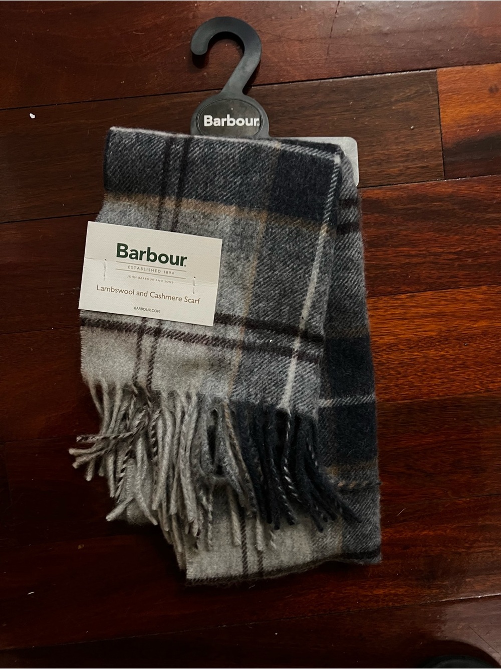 Barbour Grey and Charcoal Tartan Wool-Cashmere Scarf
